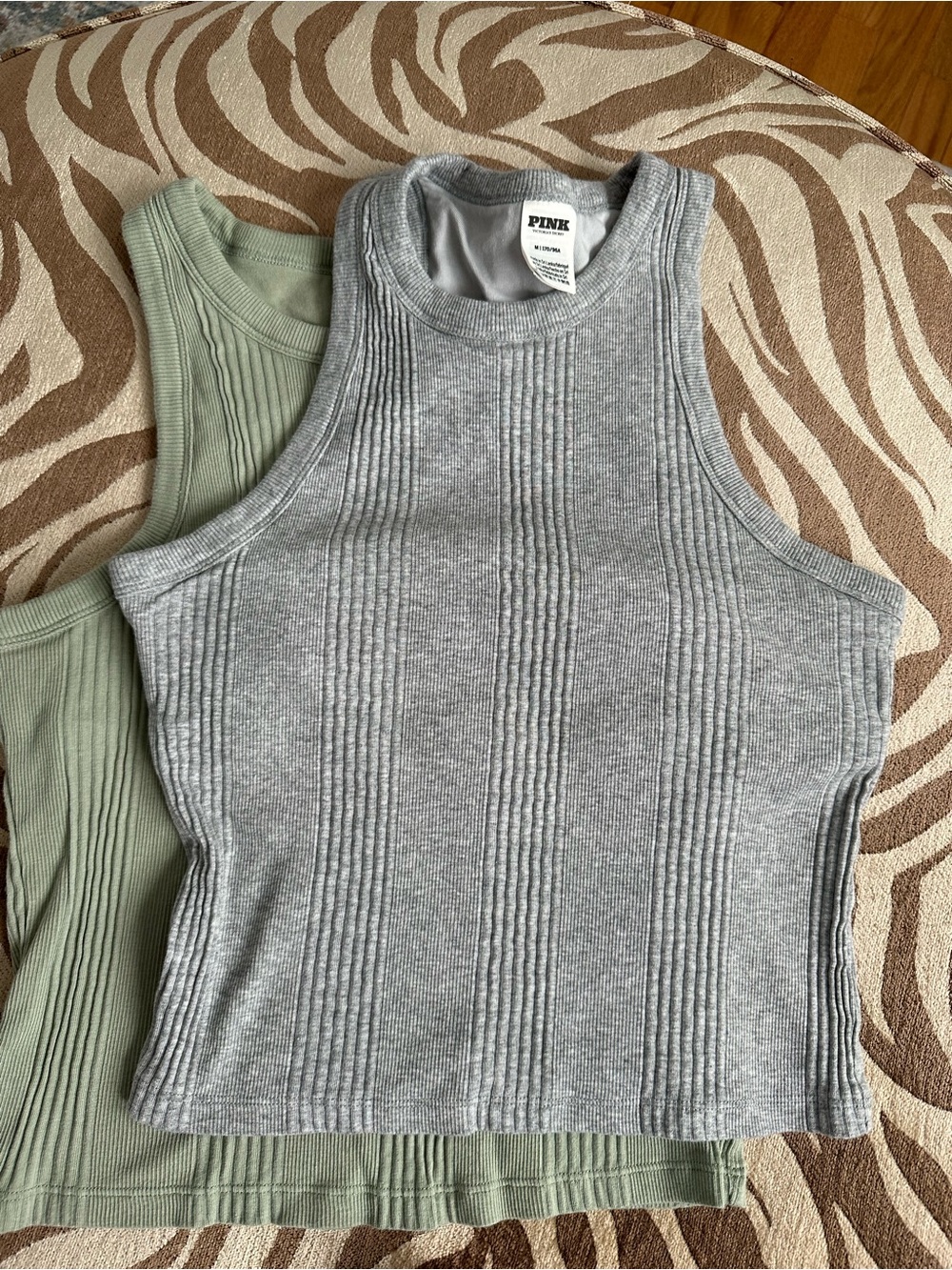 3-PINK Victoria's Secret Ribbed Tank Tops - Black, Grey, Green - Picture 4 of 7
